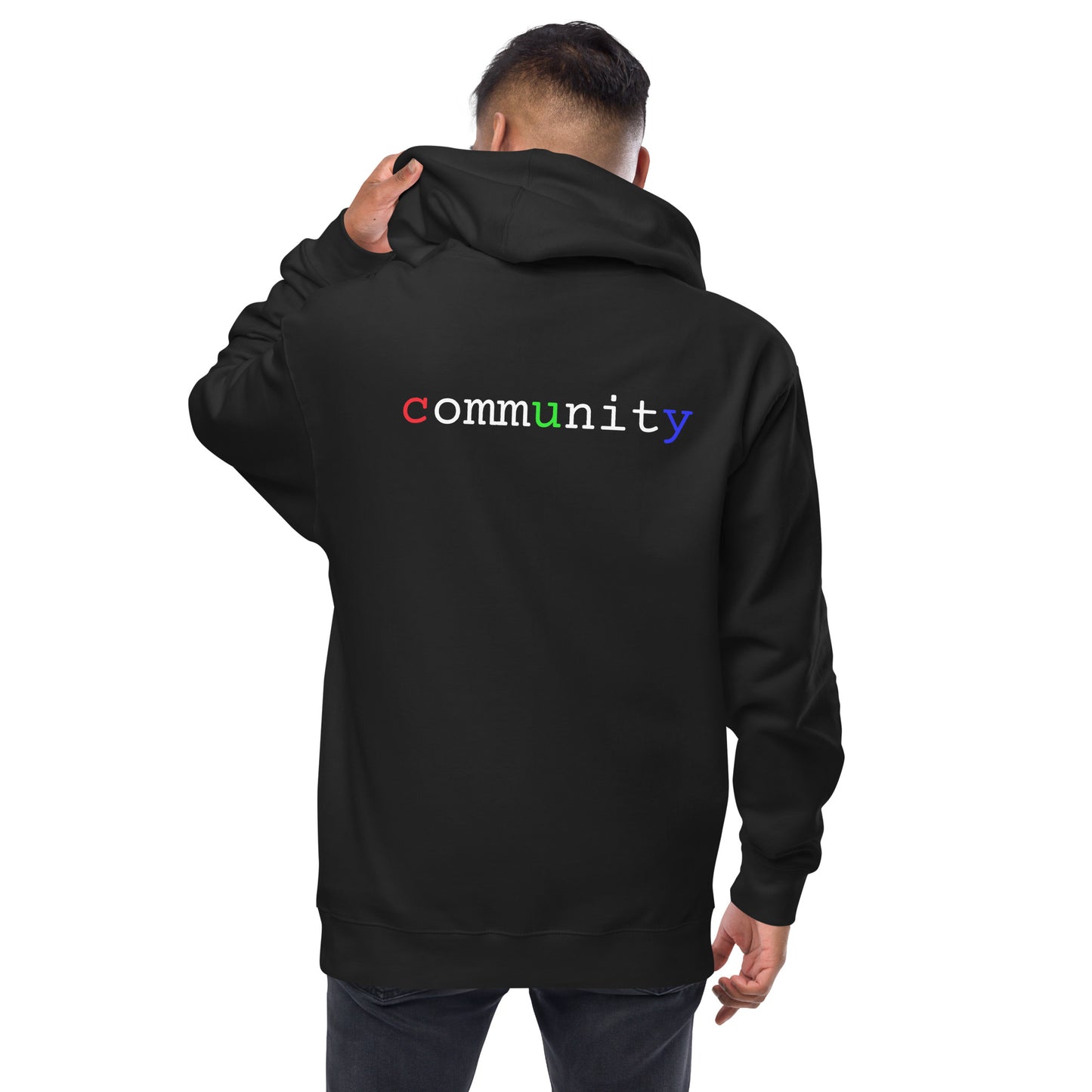 Unisex zip up hoodie - Front: Logo, Back: Text