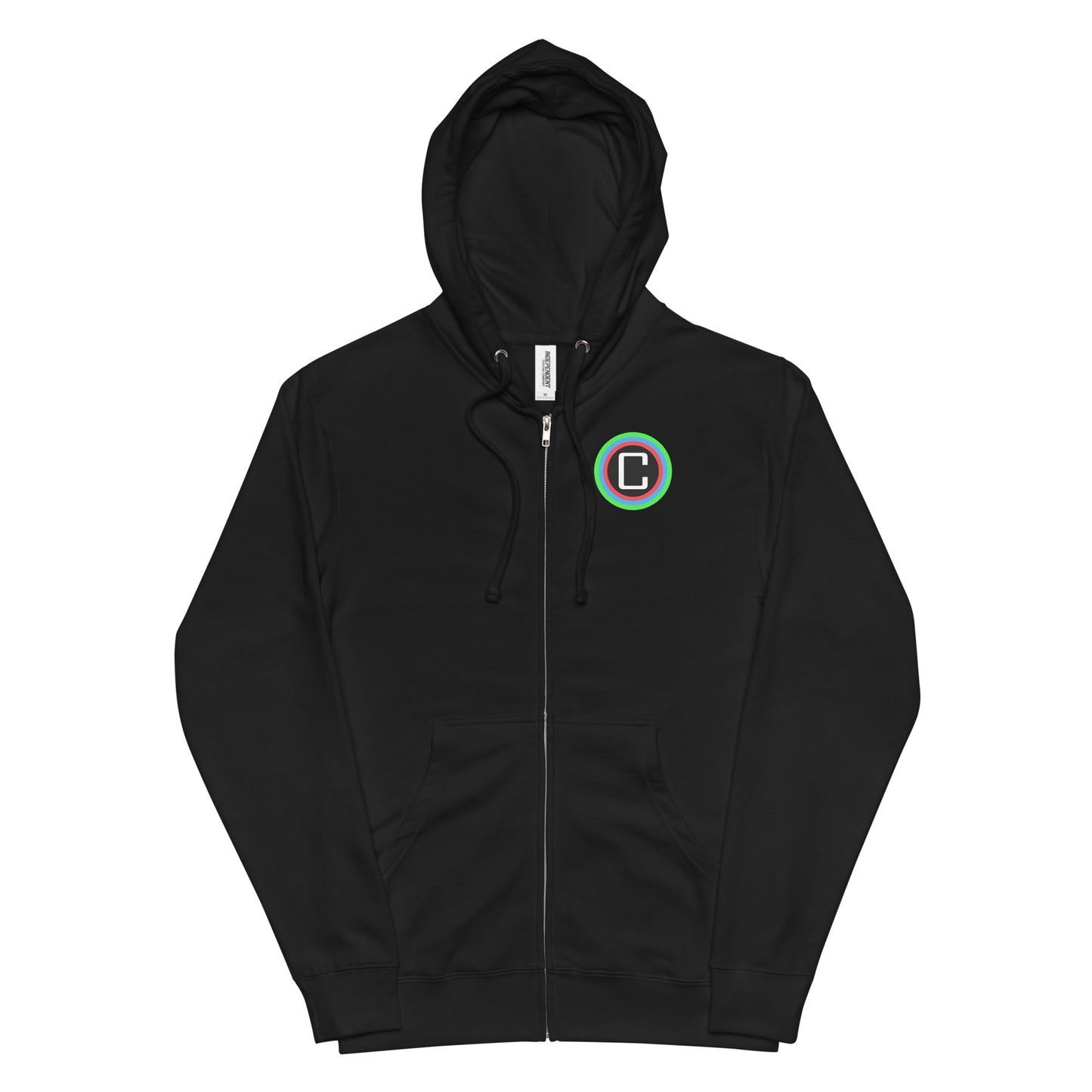 Unisex zip up hoodie - Front: Logo, Back: Text